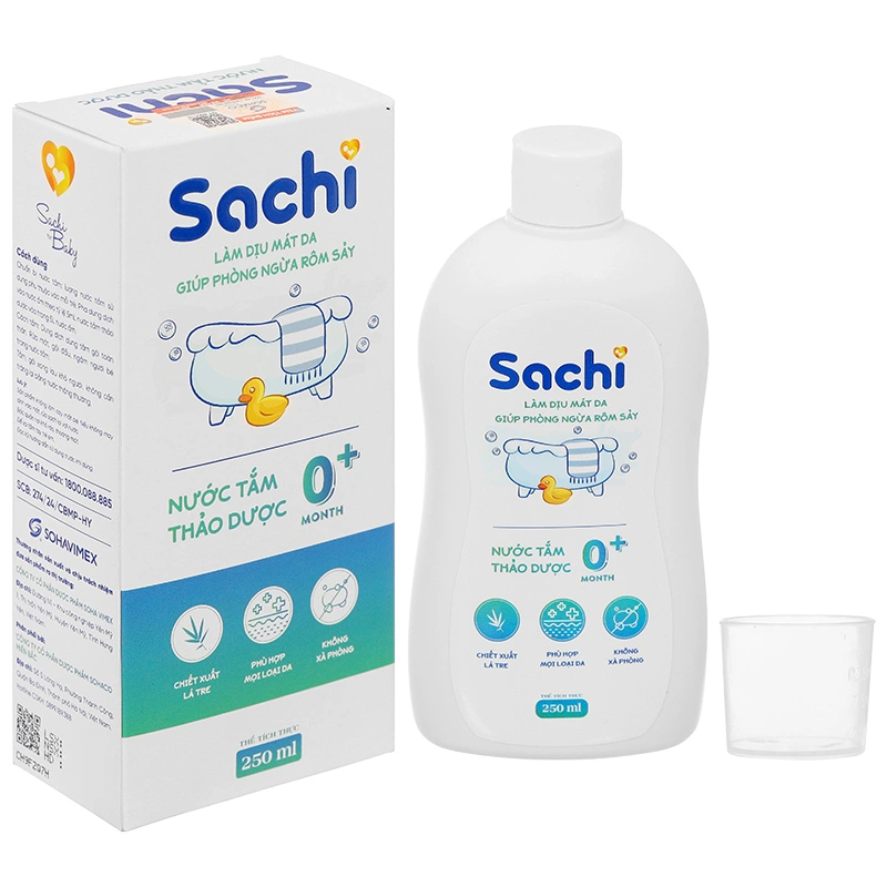 Nước tắm thảo dược Sachi hương tràm, giúp ngăn rôm sảy chai 250ml - 